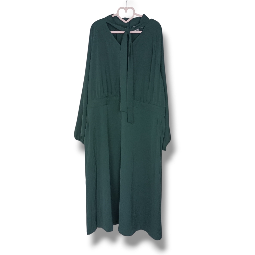 NWT Worthington Neck Tie Midi Dress In Lincoln Green Size Woman's 2X - Picture 2 of 7